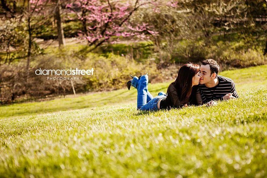 Engagement photos at Morris Arboretum spring