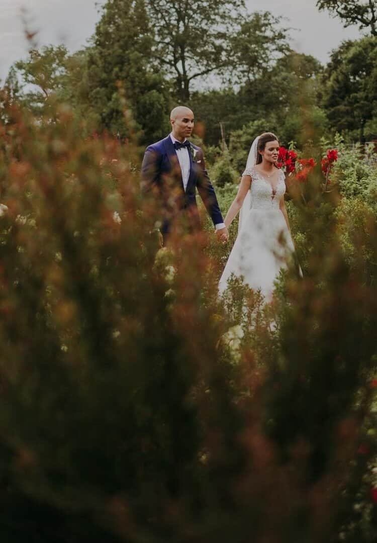 morris arboretum wedding photo through gardens