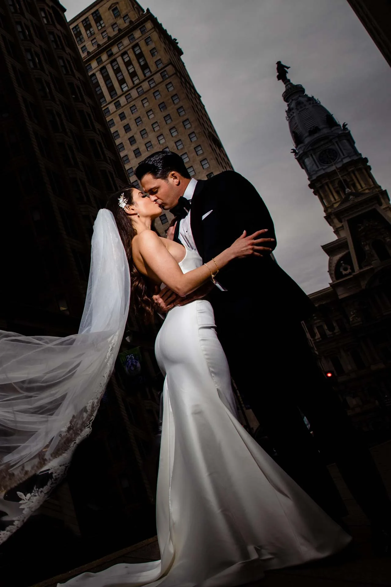couple portraits Broad Street shot in philadelphia wedding