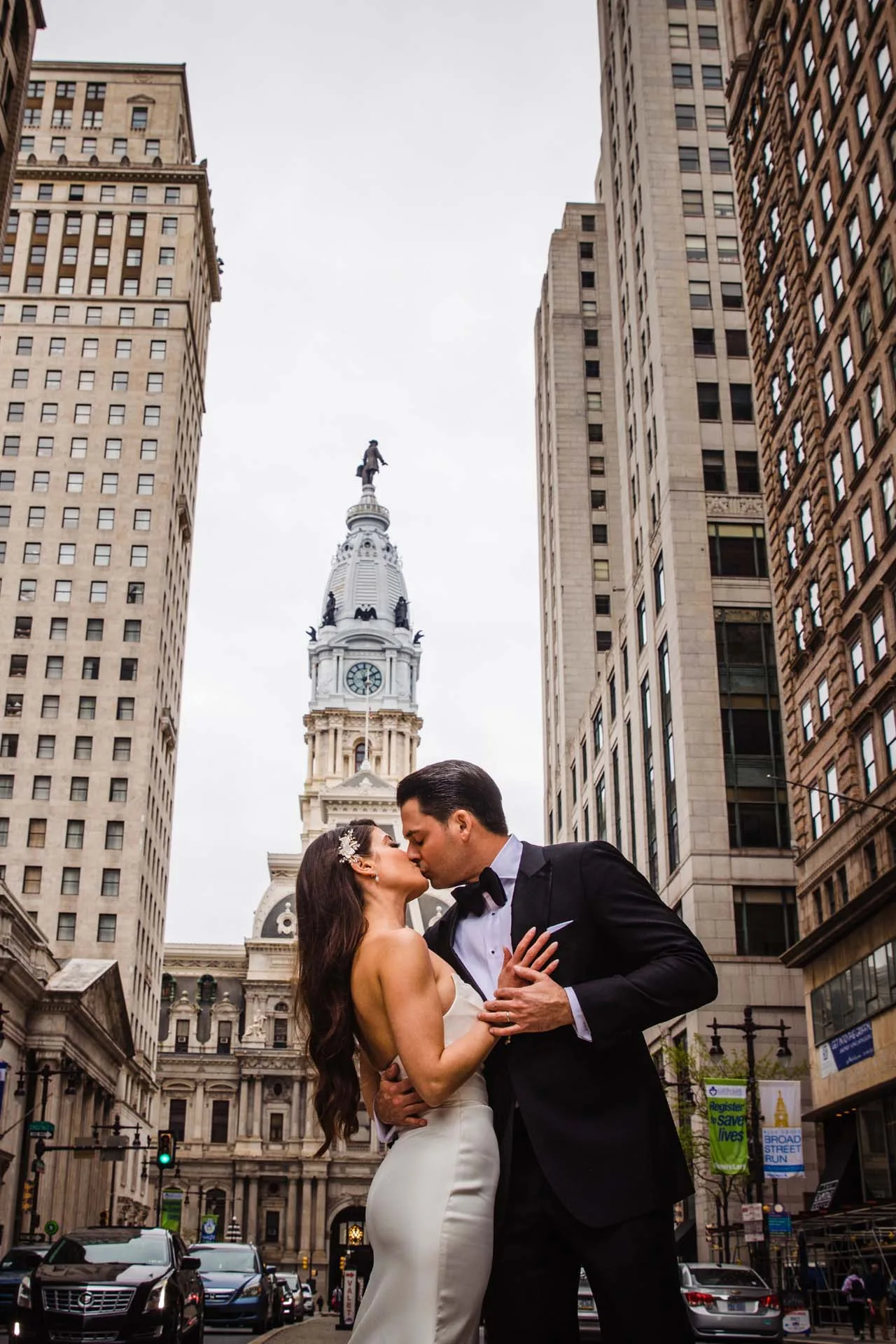 couple portraits Broad Street shot in philadelphia wedding